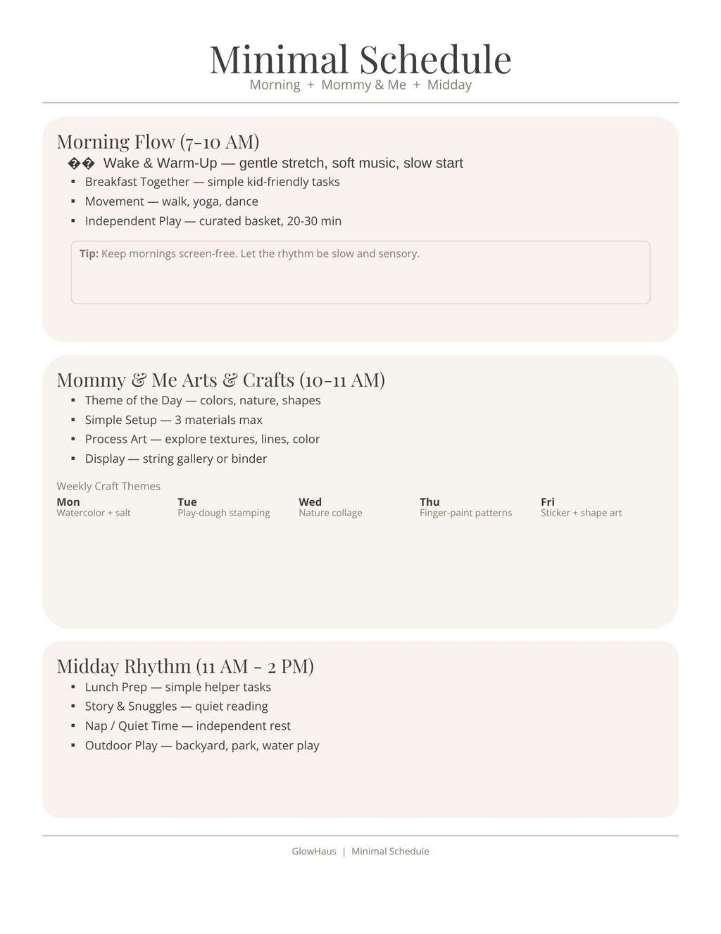 Mommy & Me Daily Schedule — Minimal Printable