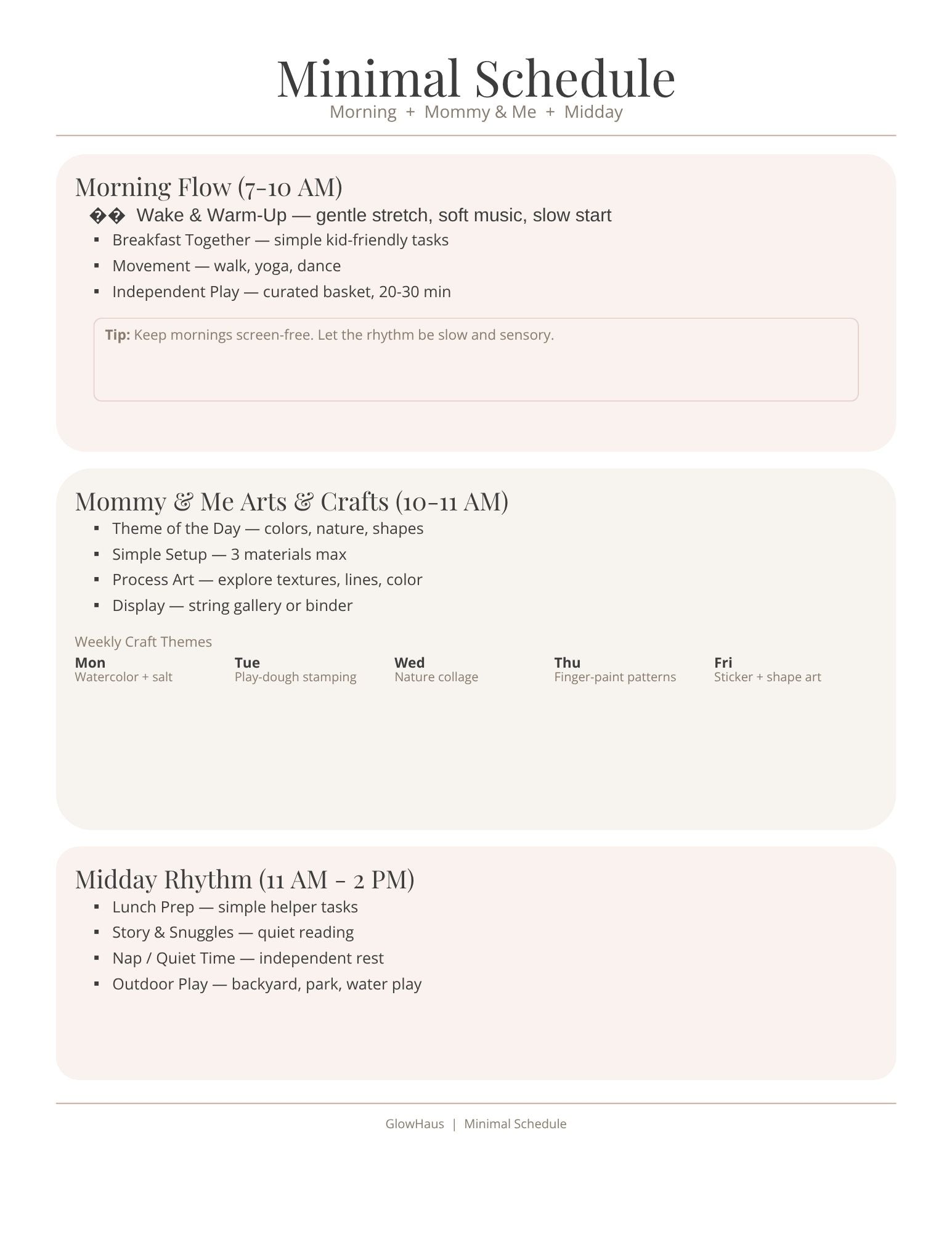 Mommy & Me Daily Schedule — Minimal Printable