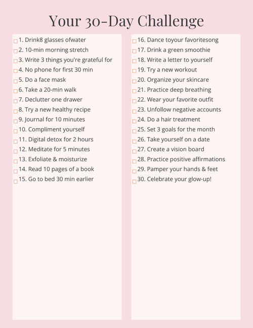 30 Day Daily Self‑Care Challenge Planner |Glasshousbyv Aesthetic Printable