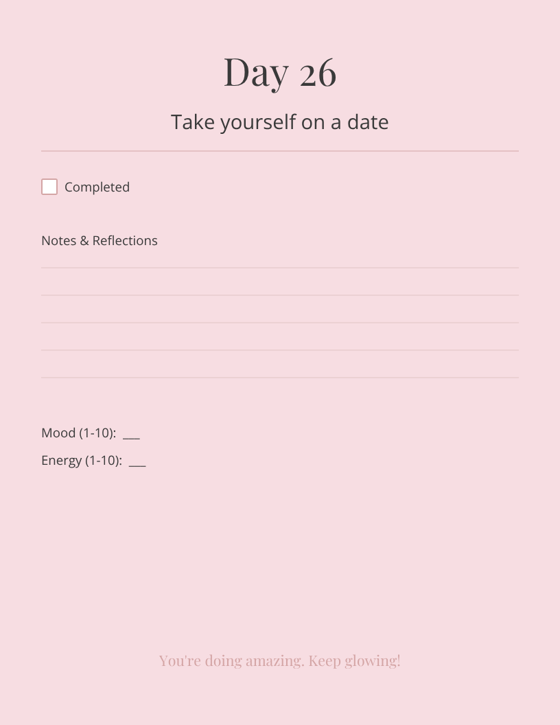 30 Day Daily Self‑Care Challenge Planner |Glasshousbyv Aesthetic Printable