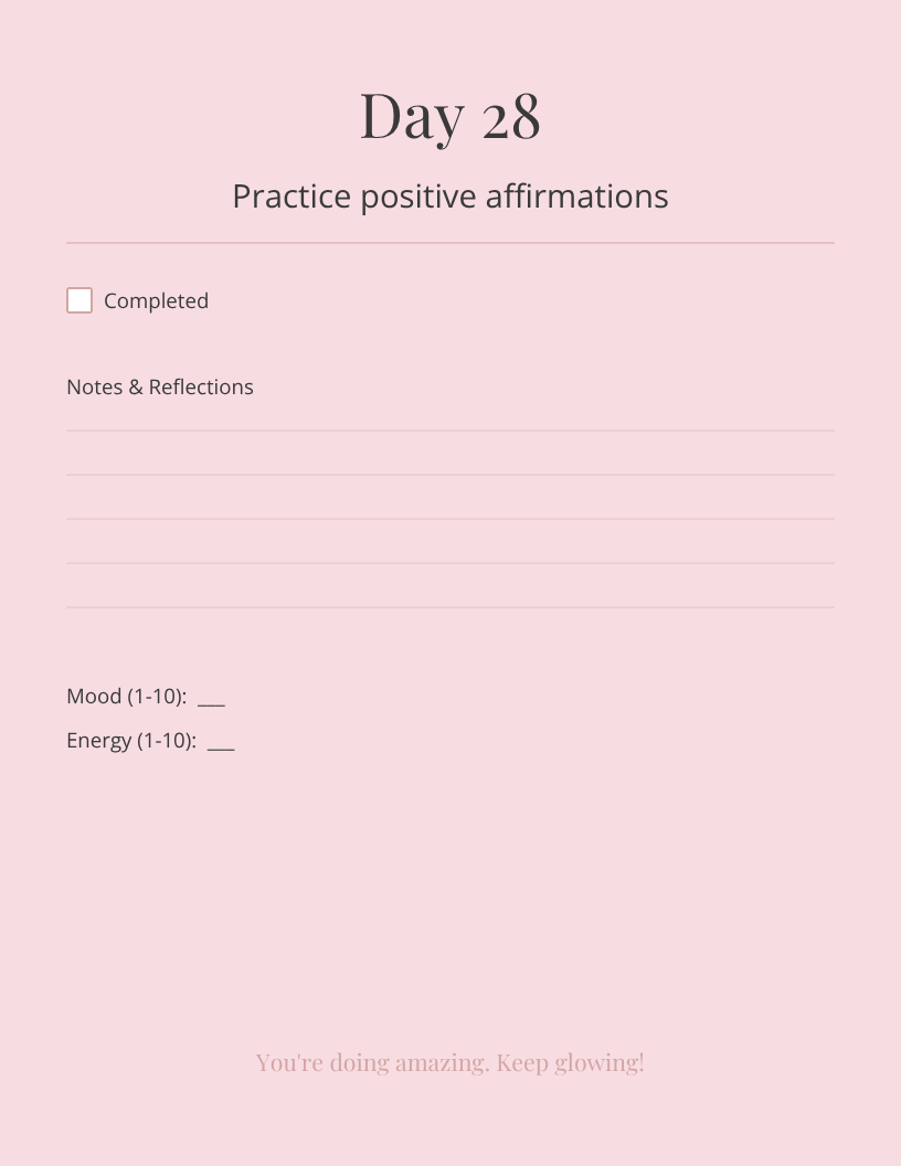30 Day Daily Self‑Care Challenge Planner |Glasshousbyv Aesthetic Printable