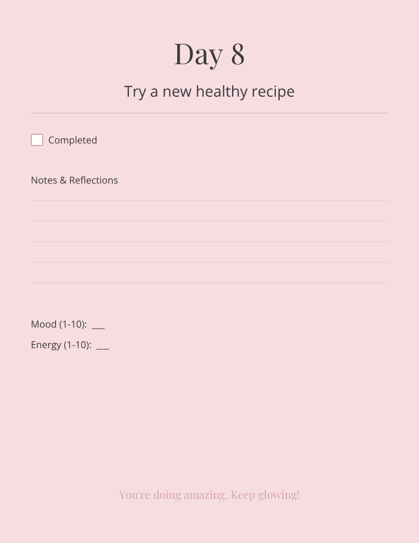 30 Day Daily Self‑Care Challenge Planner |Glasshousbyv Aesthetic Printable