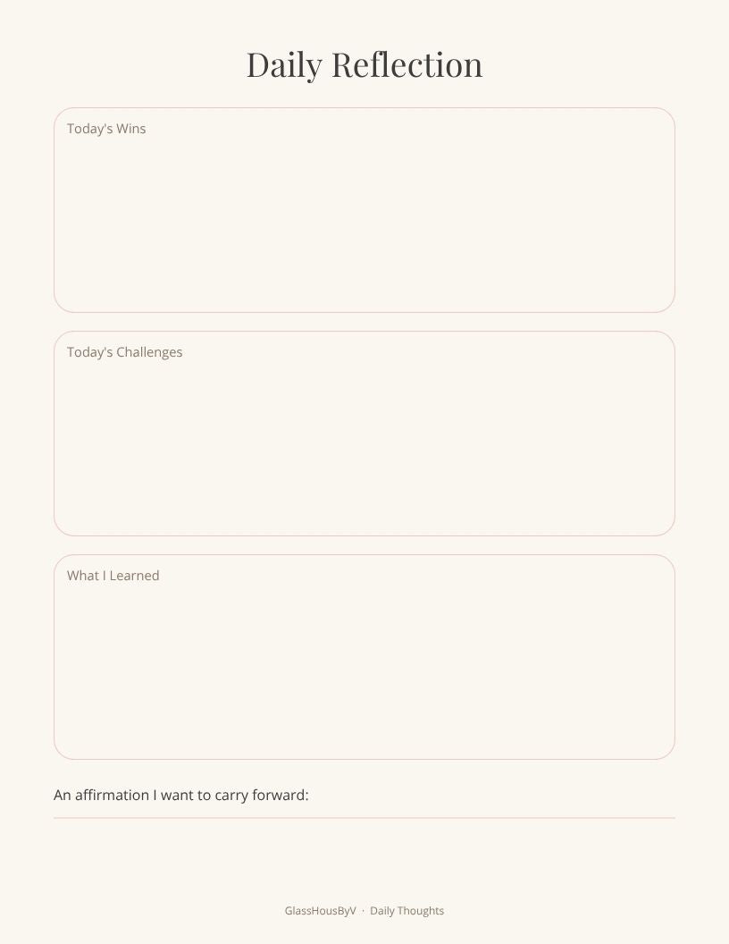 Daily Thoughts Planner — Luxury Feminine Wellness Journal | GlassHousByV
