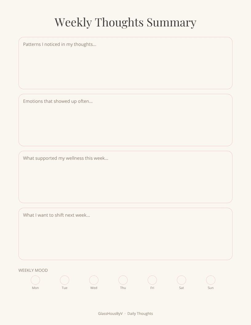 Daily Thoughts Planner — Luxury Feminine Wellness Journal | GlassHousByV
